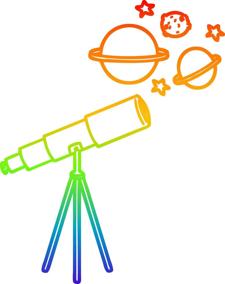 rainbow gradient line drawing cartoon telescope vector