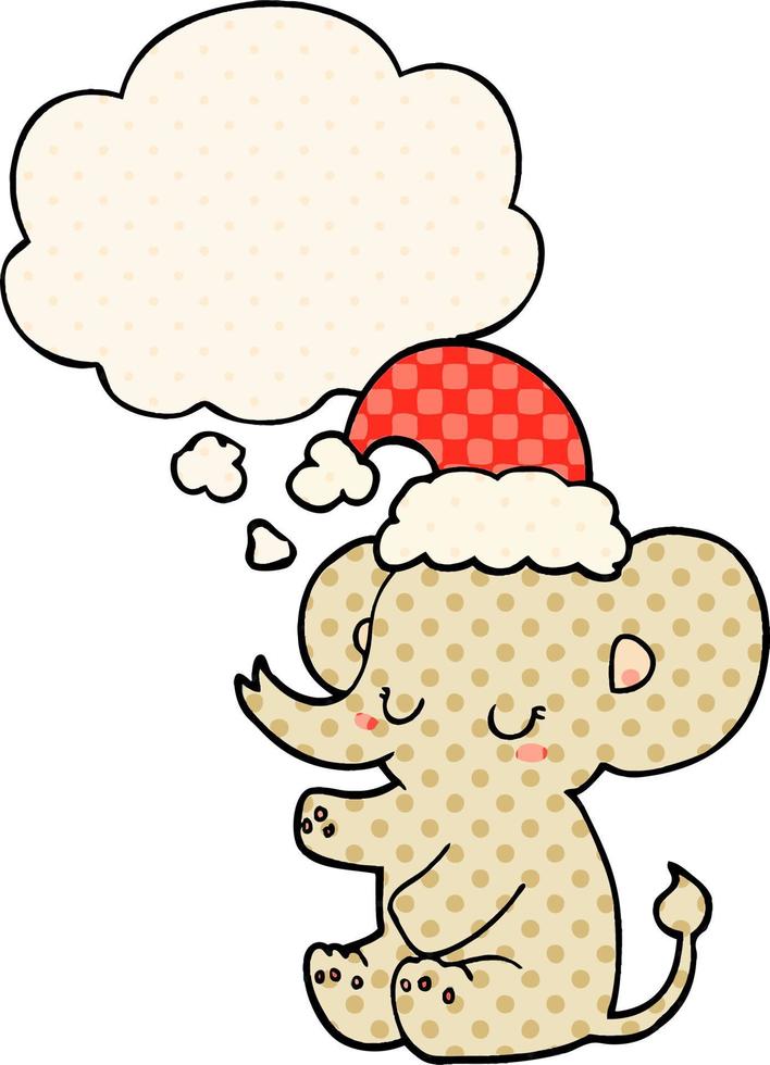 lindo elefante navideño y burbuja de pensamiento al estilo de un libro de historietas vector