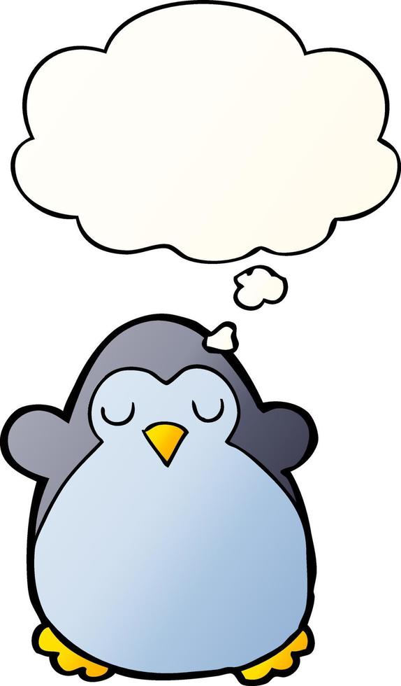 cartoon penguin and thought bubble in smooth gradient style vector