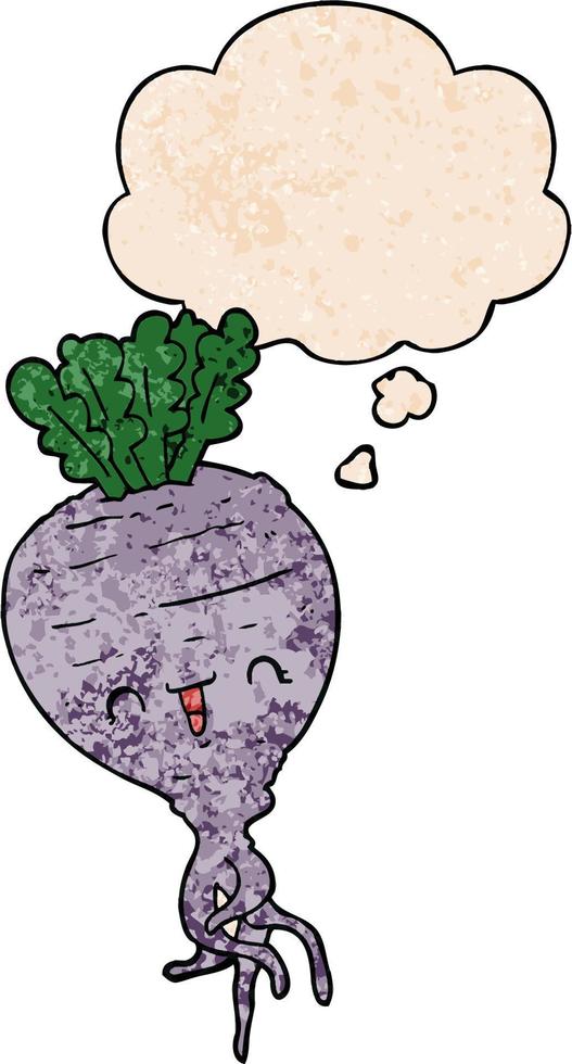cartoon turnip and thought bubble in grunge texture pattern style vector