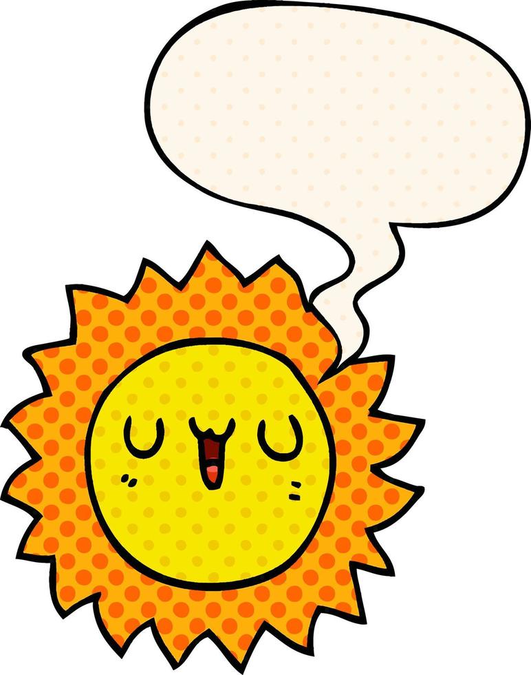 cartoon sun and speech bubble in comic book style vector