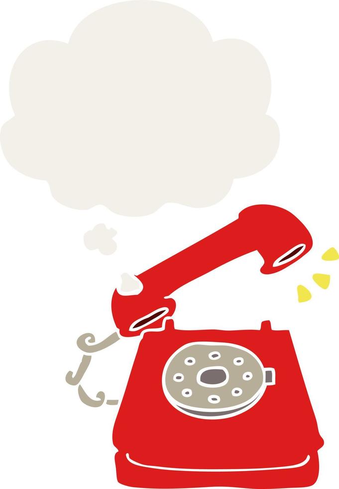 cartoon ringing telephone and thought bubble in retro style vector