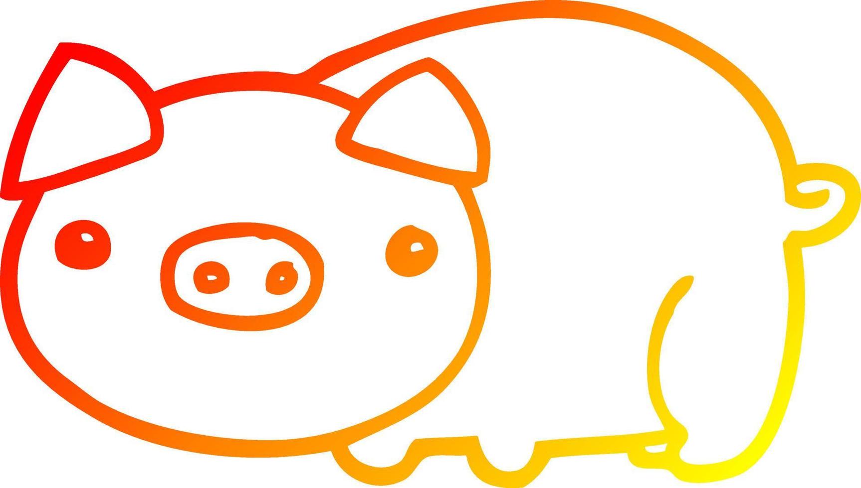 warm gradient line drawing cartoon pig vector