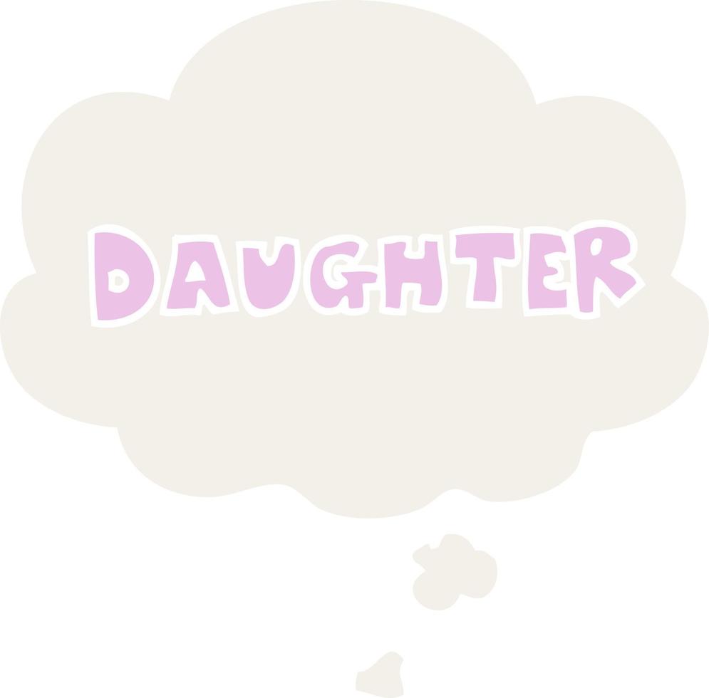 cartoon word daughter and thought bubble in retro style vector