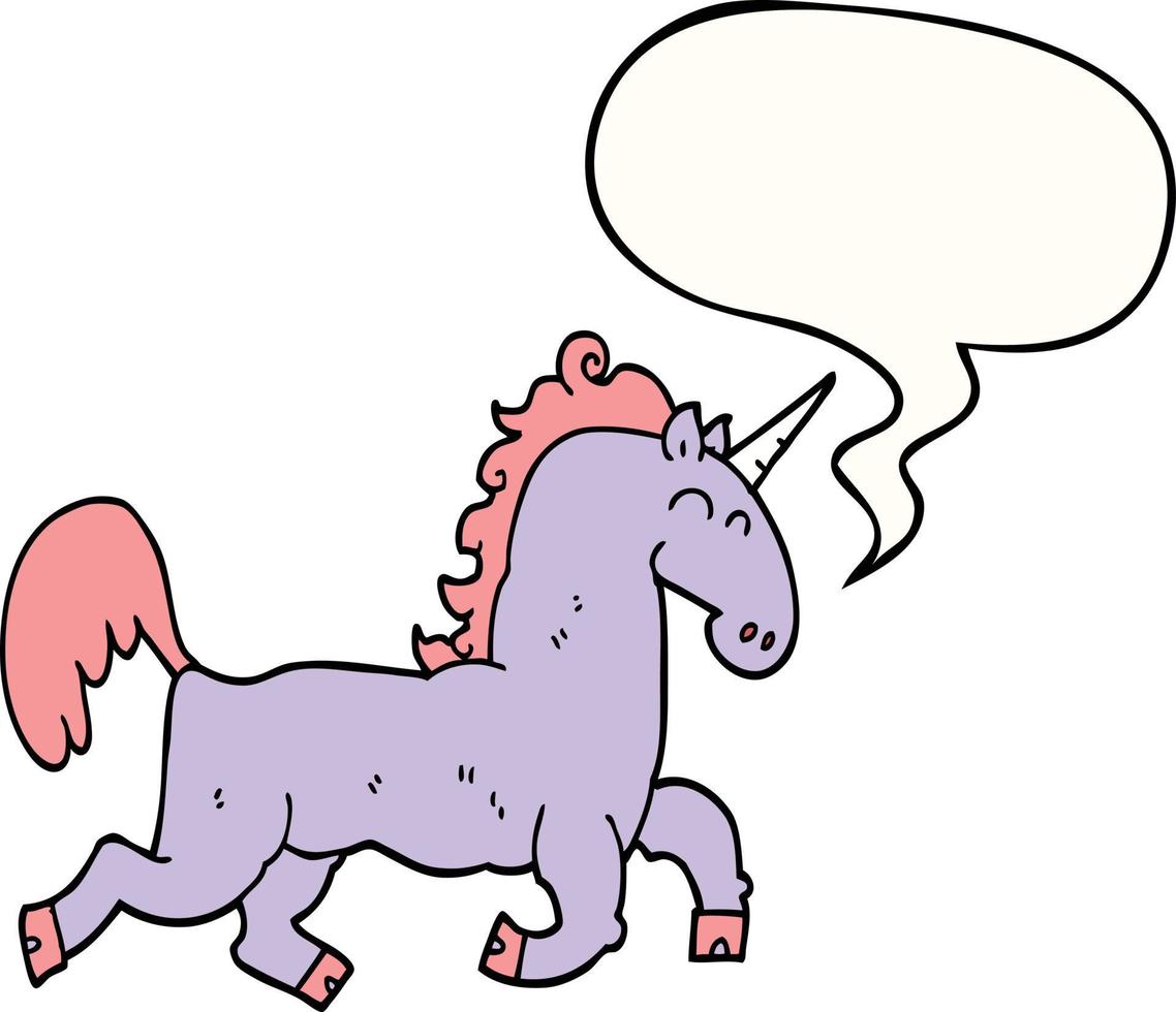 caricatura, unicornio, y, burbuja del discurso vector