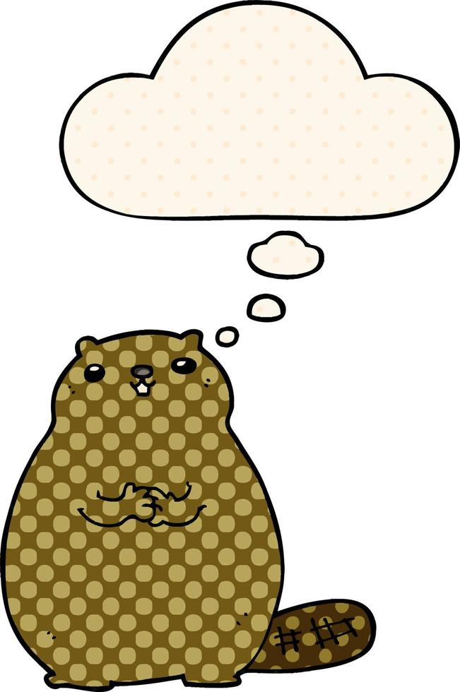 cartoon beaver and thought bubble in comic book style vector
