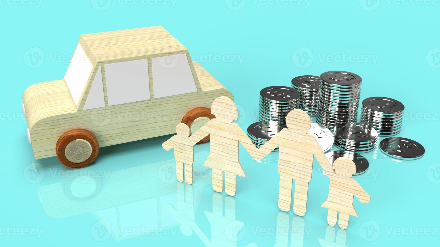 Glass jars with coins and car wood for saving content 3d rendering. photo