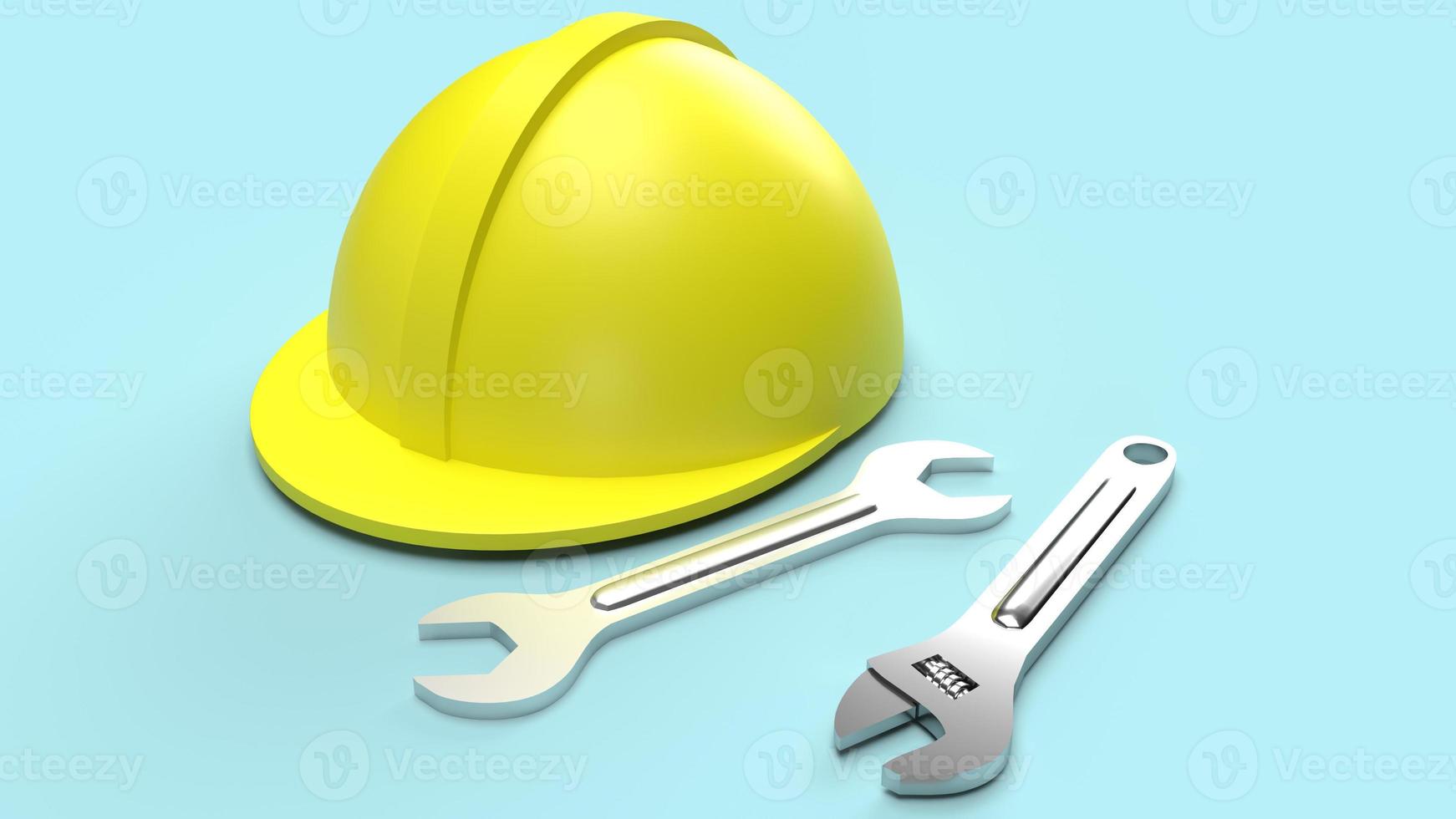 safety helmet and wrench on blue background 3d rendering for labour day content photo