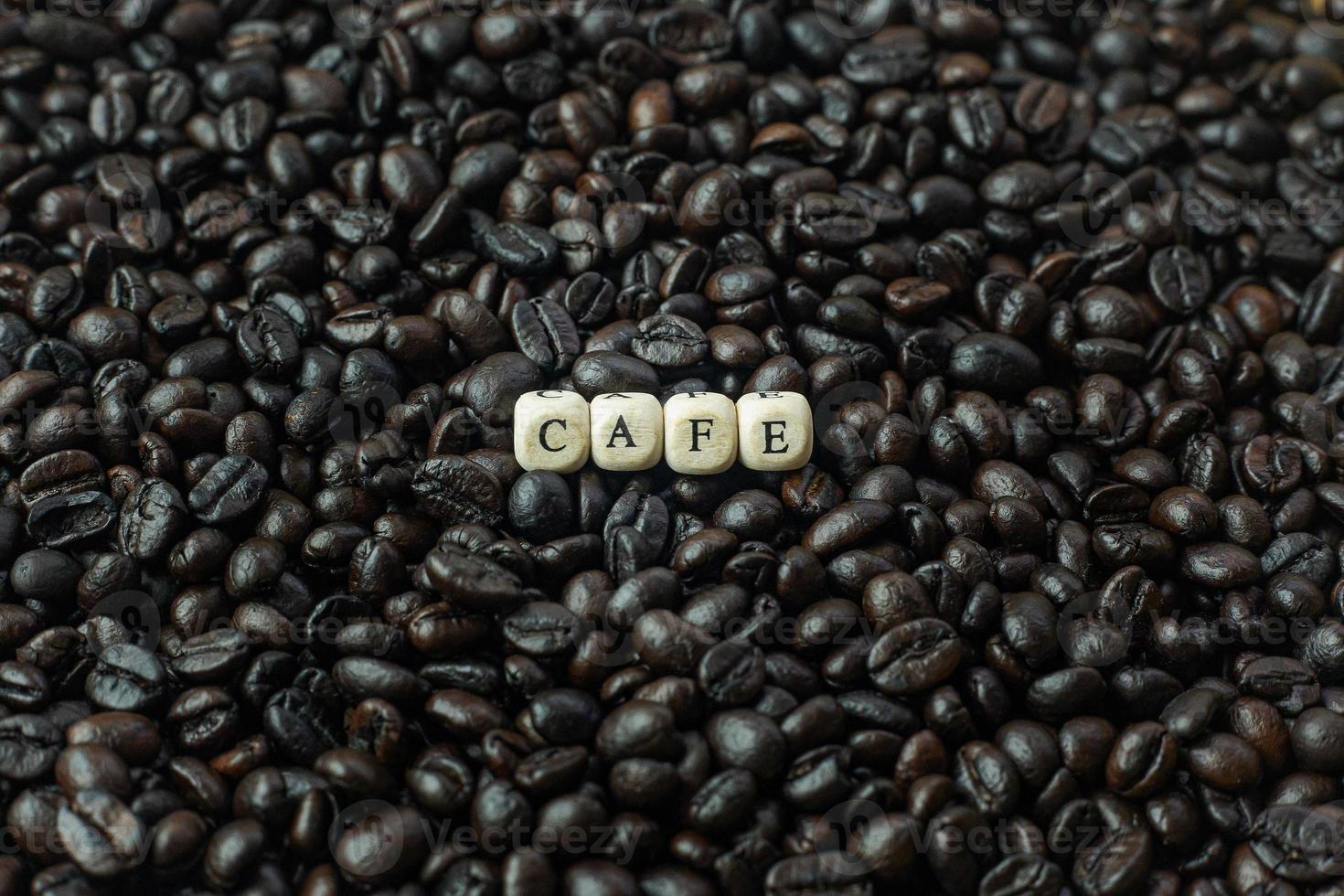 coffee roasted and text wood cube close up image. photo