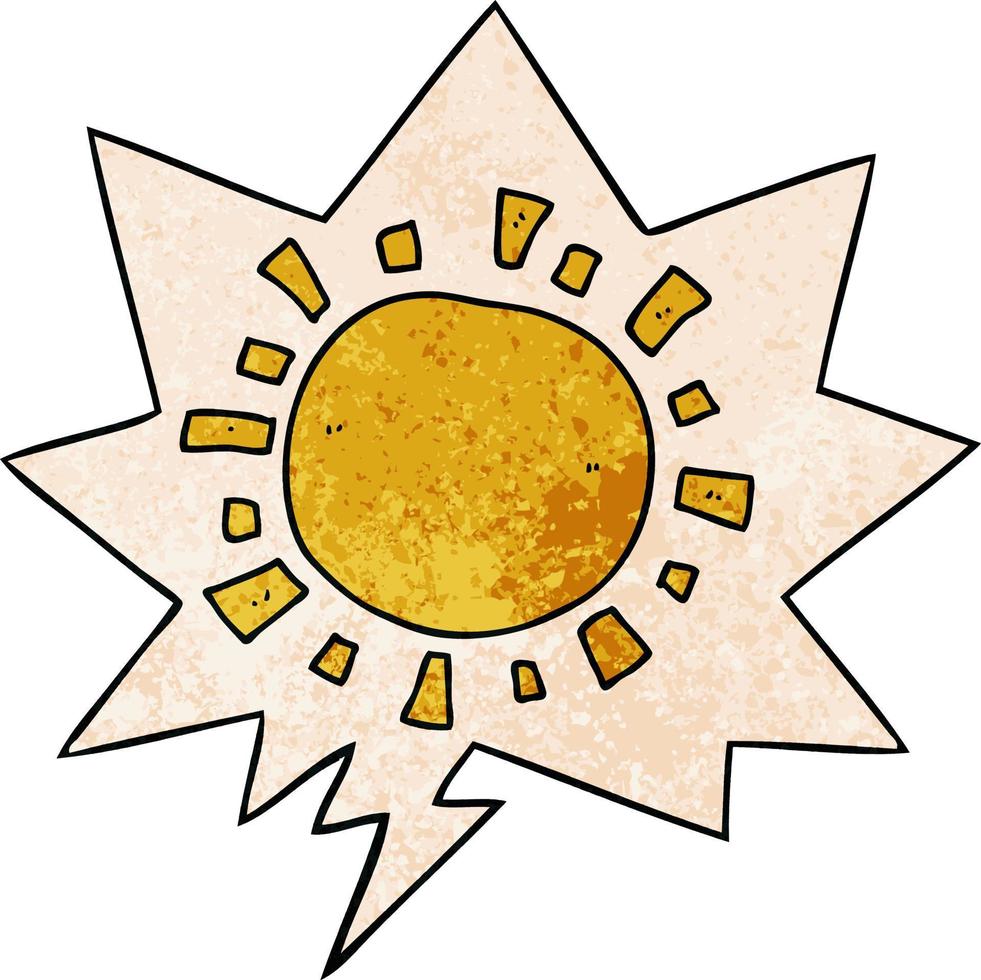 cartoon sun and speech bubble in retro texture style vector