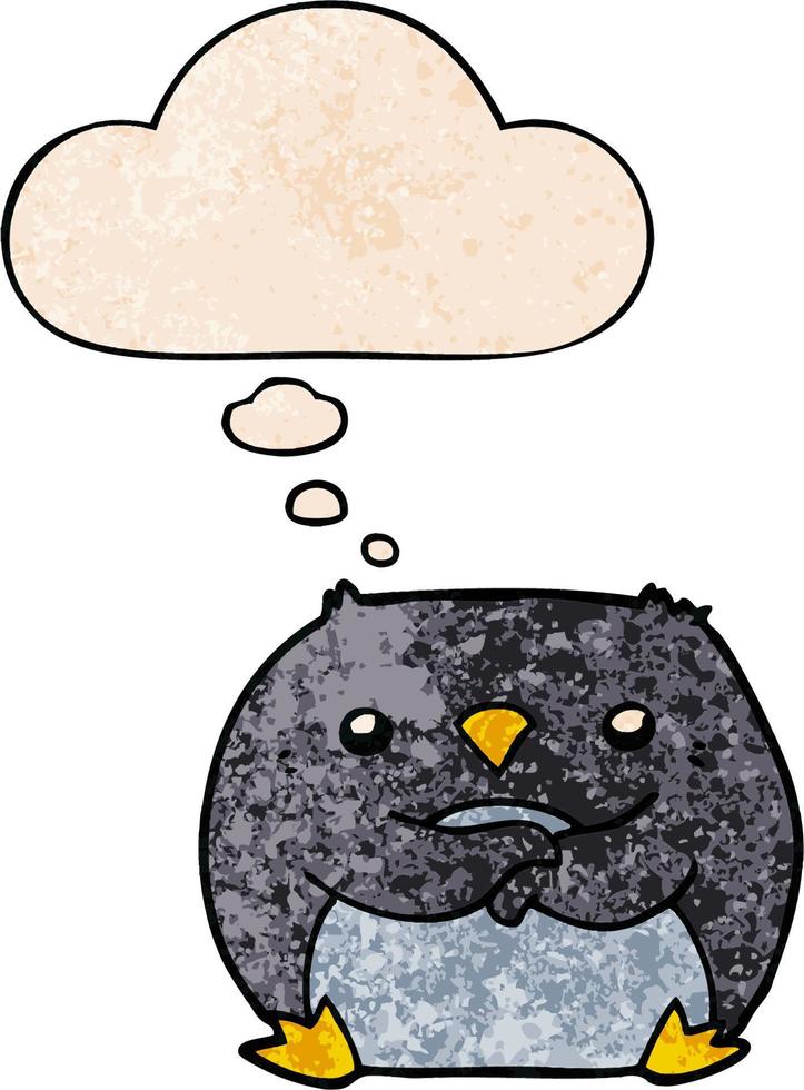 cartoon penguin and thought bubble in grunge texture pattern style vector