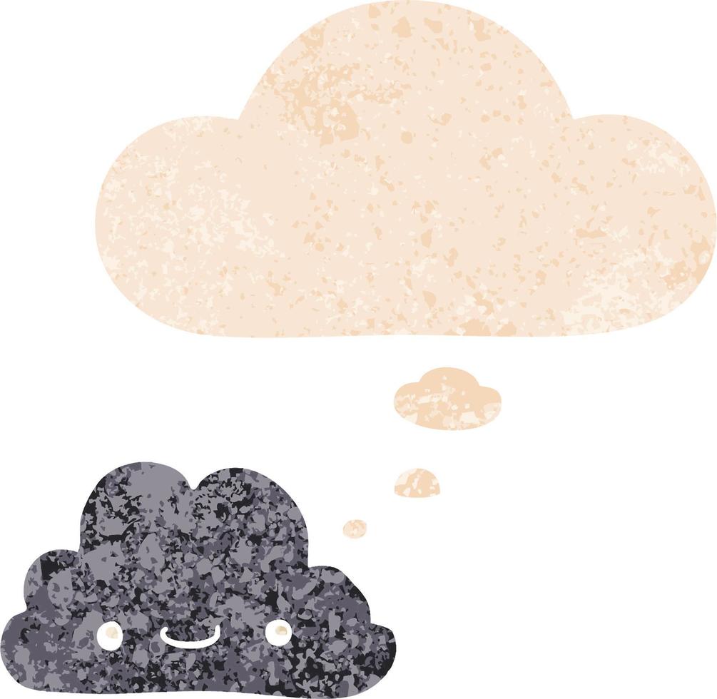 cute cartoon cloud and thought bubble in retro textured style vector