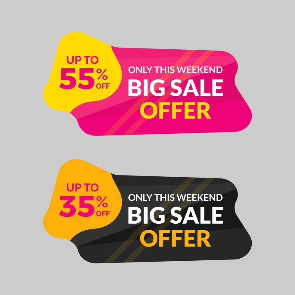 Big sale offer, Weeknd sale black sale tags. Sticker and ribbon design template vector