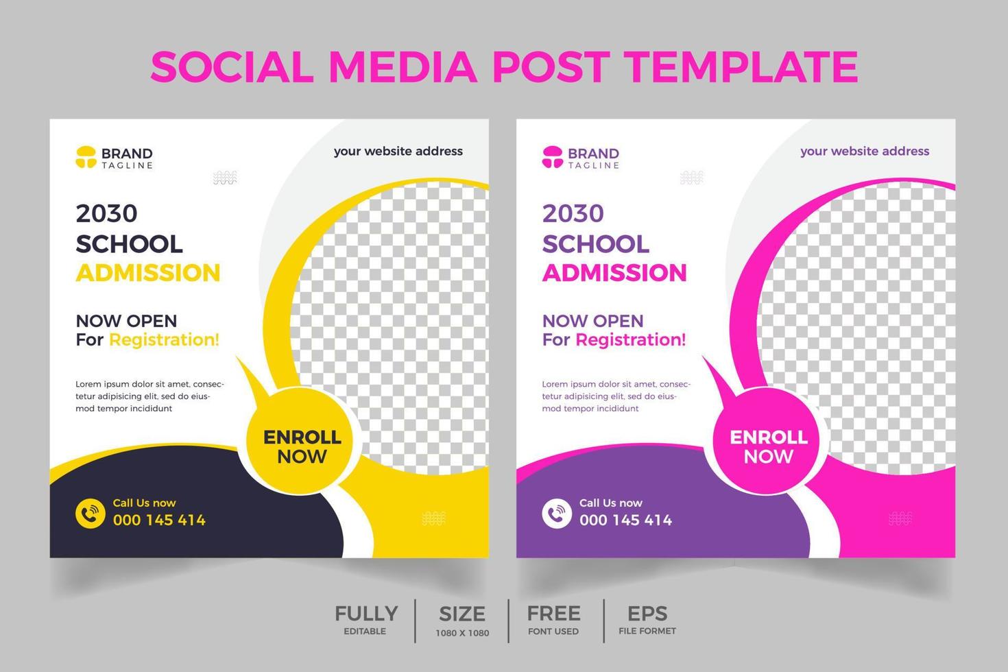 Education Social Media Post Banner, School Admission Social Media Post design, school admission template for social media ad. vector