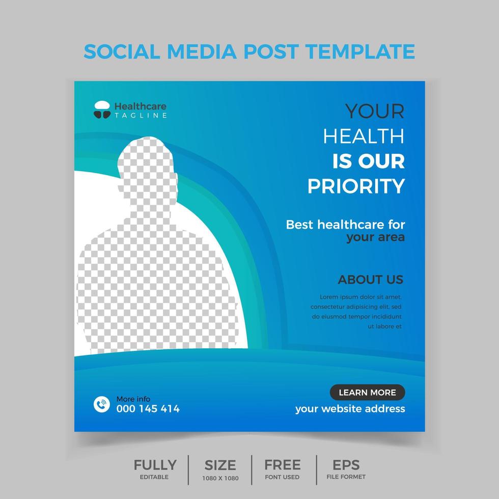 Modern banner design with blue color decoration and place for the photo, Professional medical healthcare service social media post design template vector