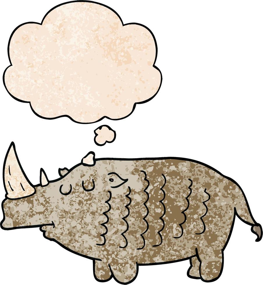 cartoon rhinoceros and thought bubble in grunge texture pattern style vector