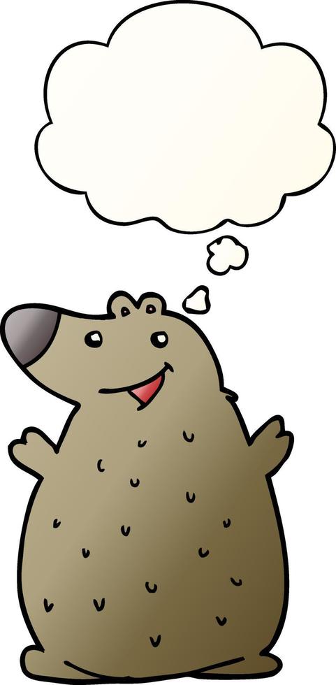 cartoon happy bear and thought bubble in smooth gradient style vector