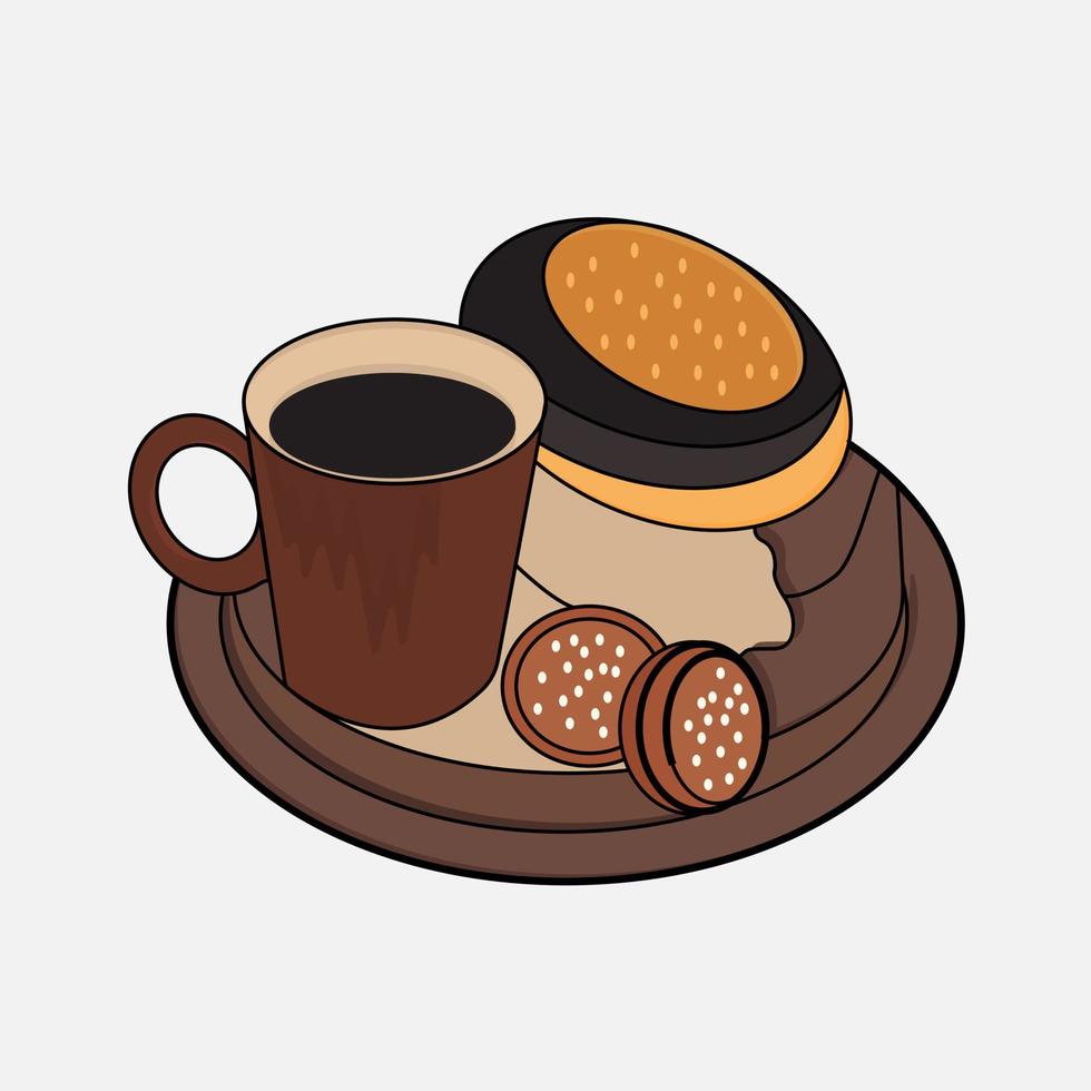 Food breakfast eat menu restaurant. Biscuits and coffee cup colorful illustration vector