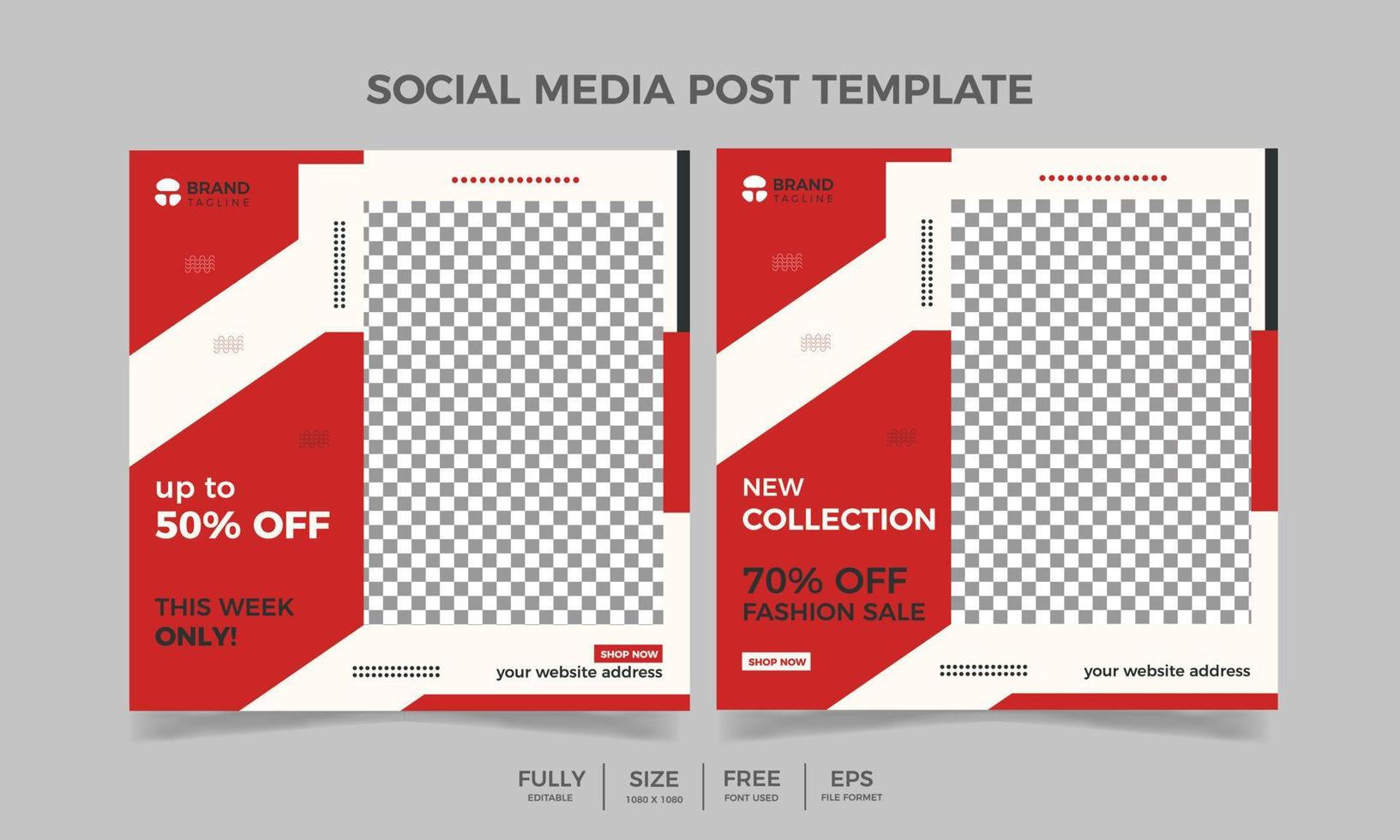 Fashion sale Editable square banner template. Red color background  social media post vector