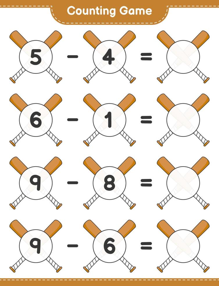 Count and match, count the number of Baseball Bat and match with the right numbers. Educational children game, printable worksheet, vector illustration