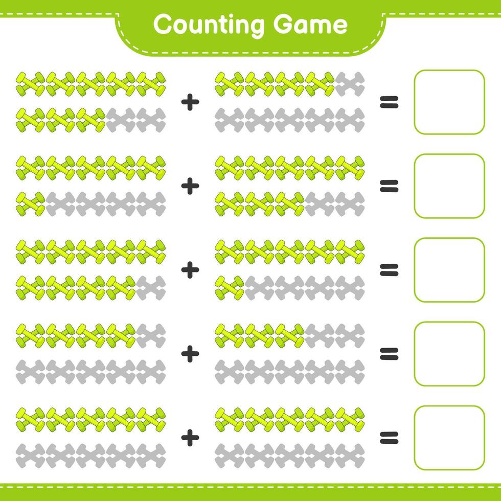 Count and match, count the number of Dumbbell and match with the right numbers. Educational children game, printable worksheet, vector illustration