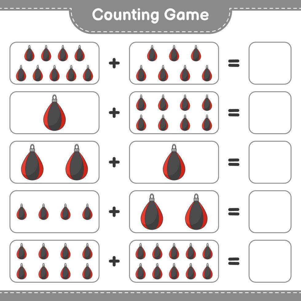 Count and match, count the number of Punching Bag and match with the right numbers. Educational children game, printable worksheet, vector illustration