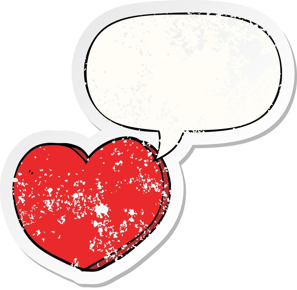 dibujos animados amor corazón y discurso burbuja pegatina angustiada vector