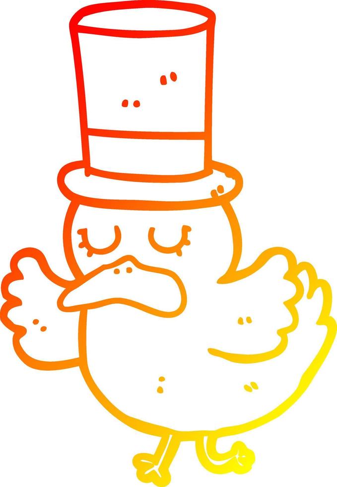 dibujo de línea de gradiente cálido pato de dibujos animados con sombrero de copa vector