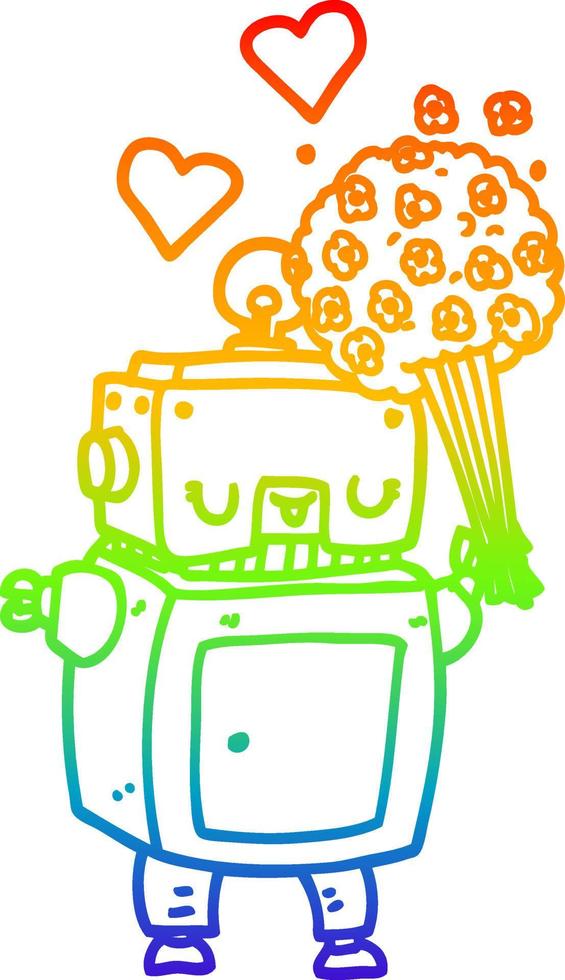 rainbow gradient line drawing cartoon robot in love vector