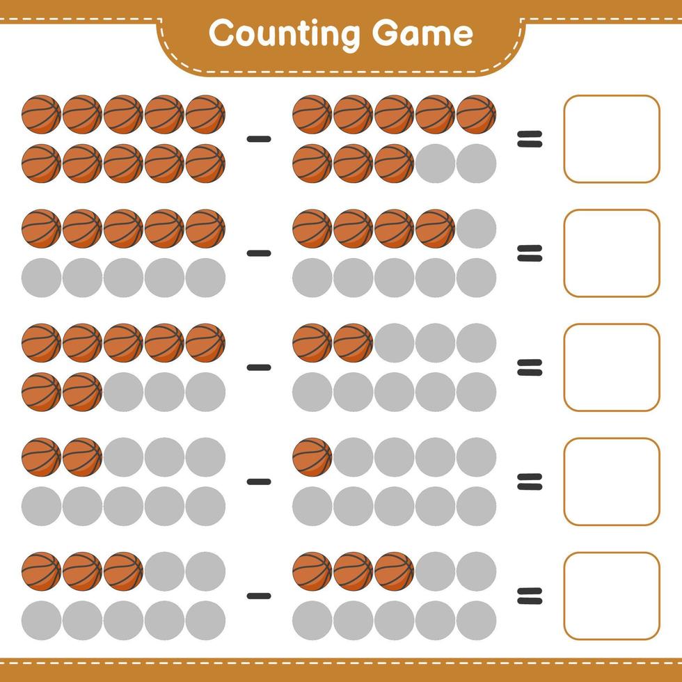 Count and match, count the number of Basketball and match with the right numbers. Educational children game, printable worksheet, vector illustration