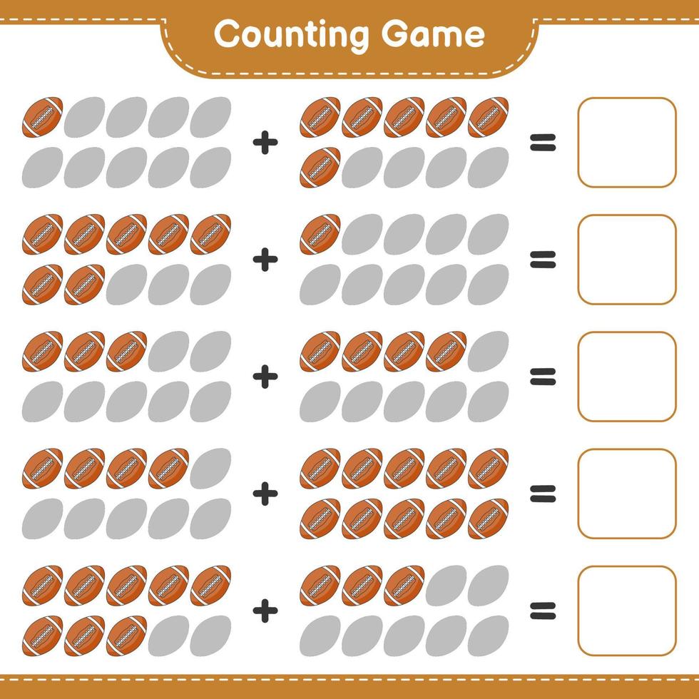 Count and match, count the number of Rugby Ball and match with the right numbers. Educational children game, printable worksheet, vector illustration