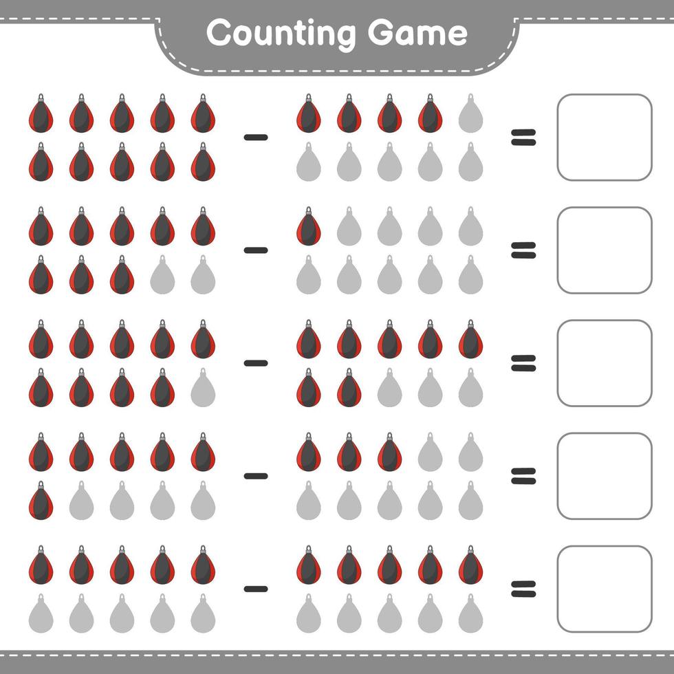 Count and match, count the number of Punching Bag and match with the right numbers. Educational children game, printable worksheet, vector illustration