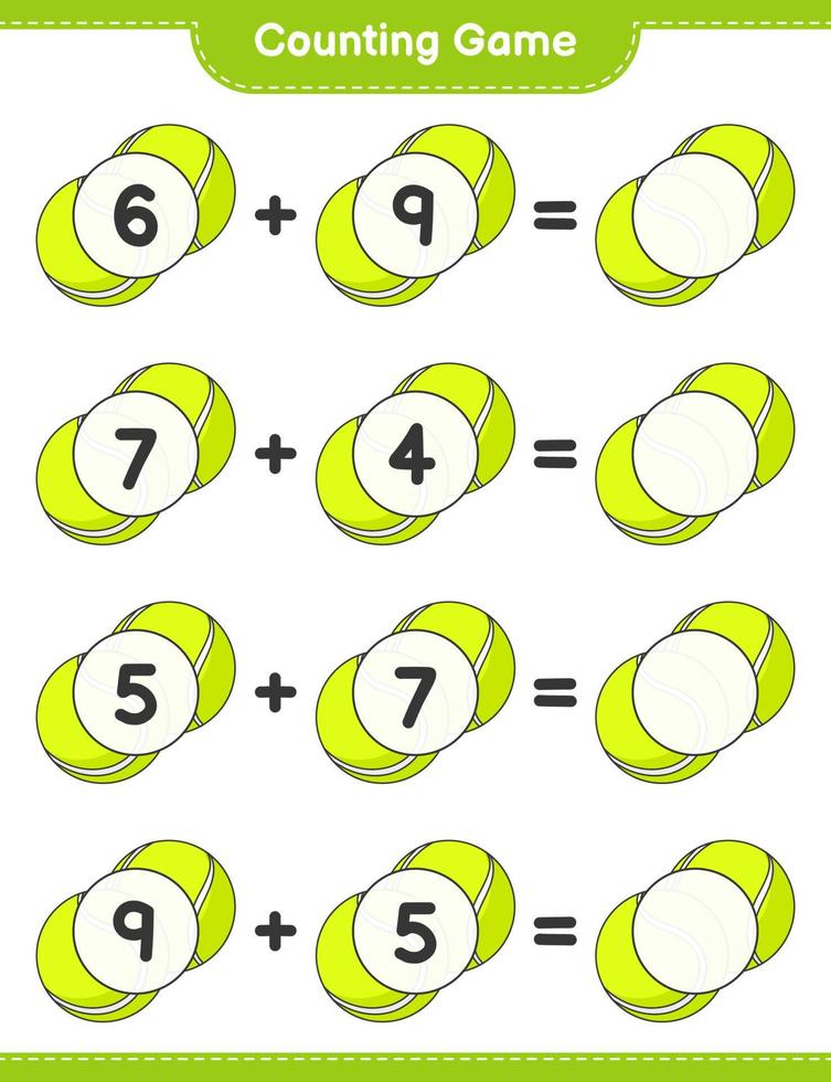 Count and match, count the number of Tennis Ball and match with the right numbers. Educational children game, printable worksheet, vector illustration