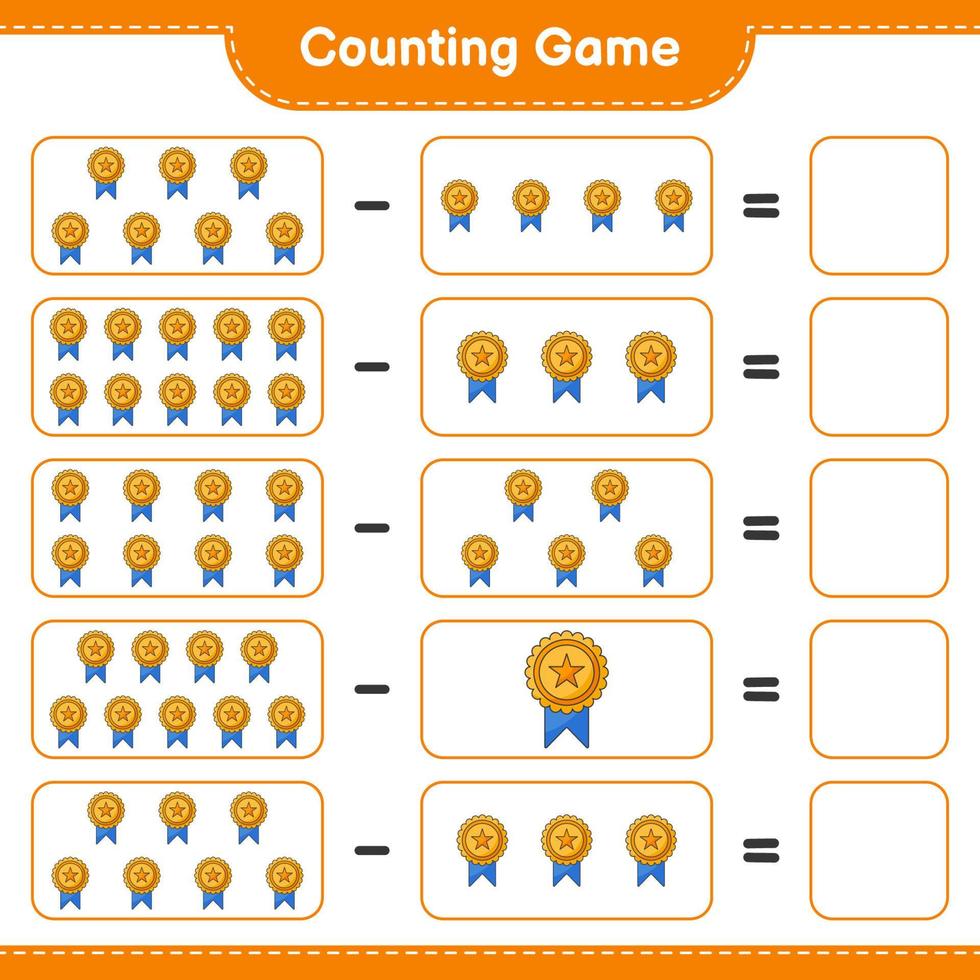 Count and match, count the number of Trophy and match with the right numbers. Educational children game, printable worksheet, vector illustration