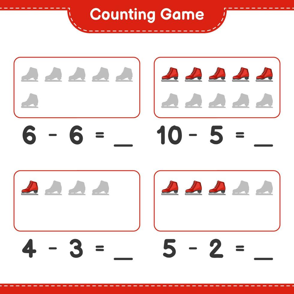 Count and match, count the number of Ice Skates and match with the right numbers. Educational children game, printable worksheet, vector illustration