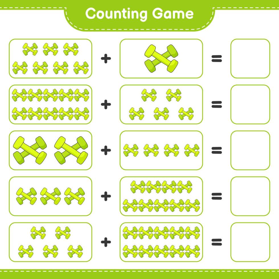 Count and match, count the number of Dumbbell and match with the right numbers. Educational children game, printable worksheet, vector illustration