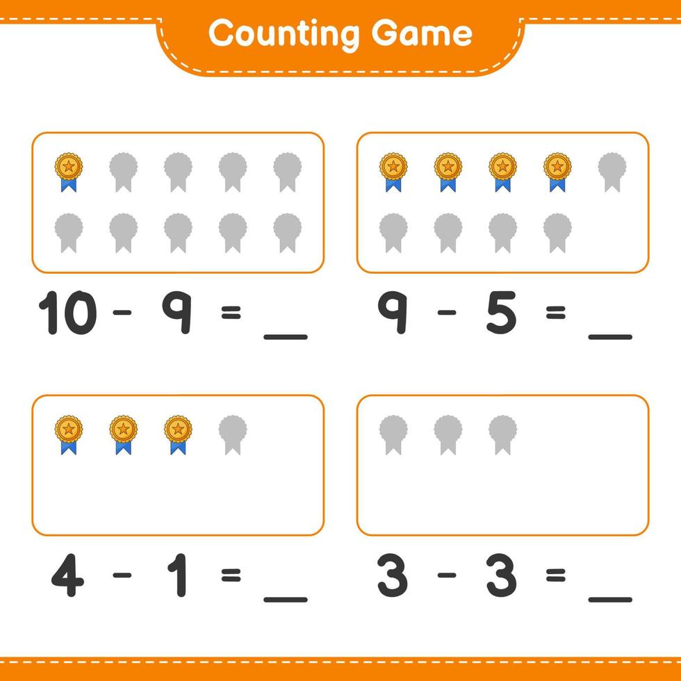 Count and match, count the number of Trophy and match with the right numbers. Educational children game, printable worksheet, vector illustration