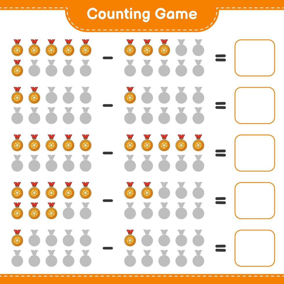 Count and match, count the number of Trophy and match with the right numbers. Educational children game, printable worksheet, vector illustration