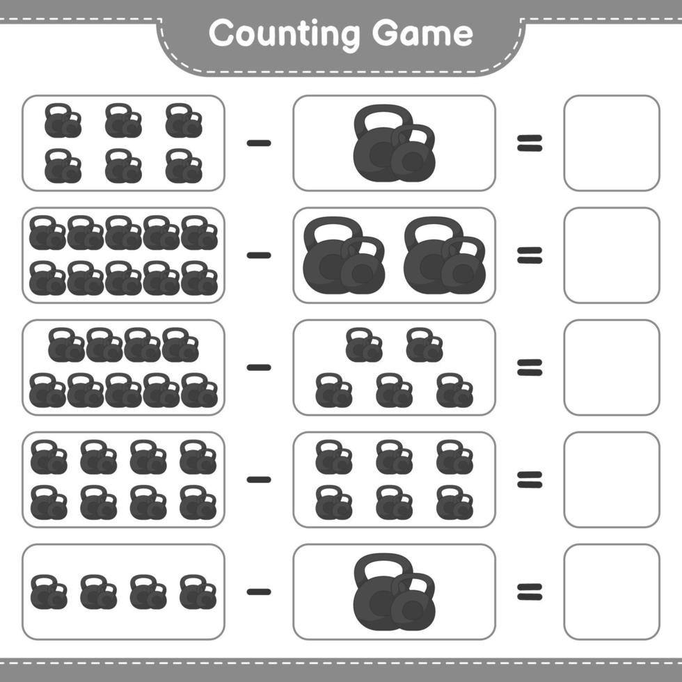 Count and match, count the number of Dumbbell and match with the right numbers. Educational children game, printable worksheet, vector illustration