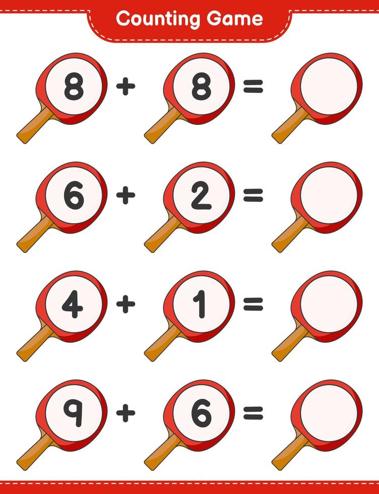 Count and match, count the number of Ping Pong Racket and match with the right numbers. Educational children game, printable worksheet, vector illustration