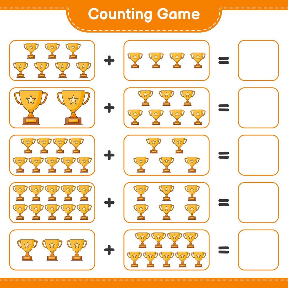 Count and match, count the number of Trophy and match with the right numbers. Educational children game, printable worksheet, vector illustration