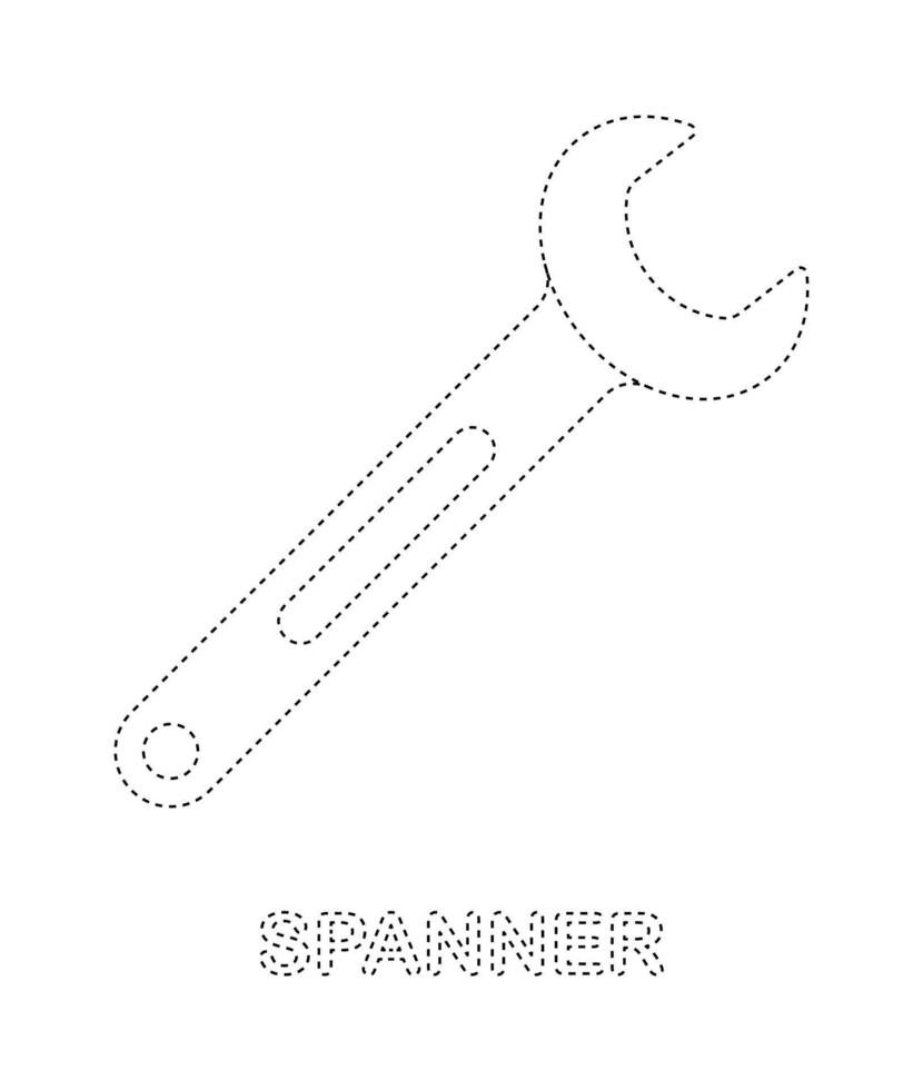 Spanner tracing worksheet for kids vector