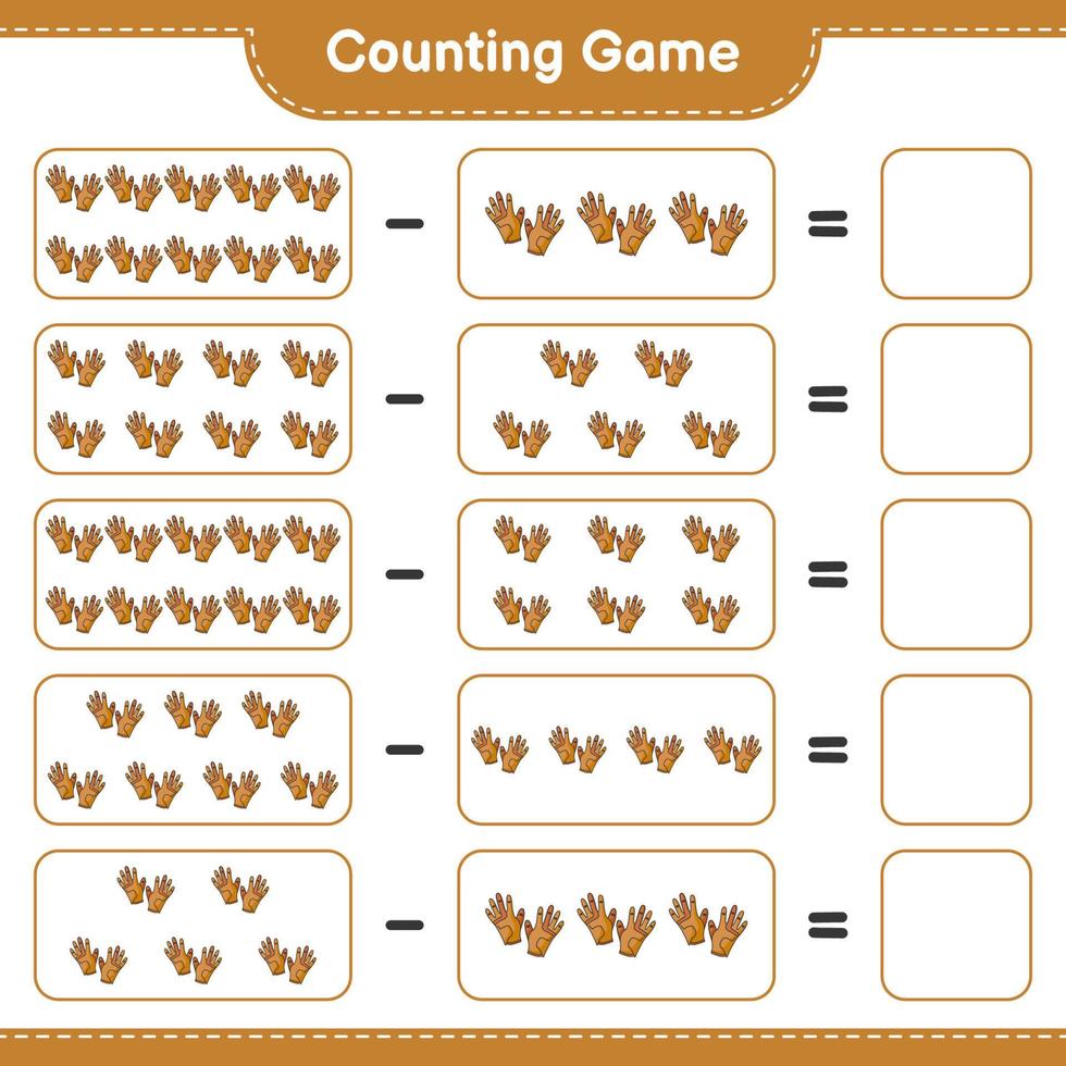 Count and match, count the number of Golf Gloves and match with the right numbers. Educational children game, printable worksheet, vector illustration