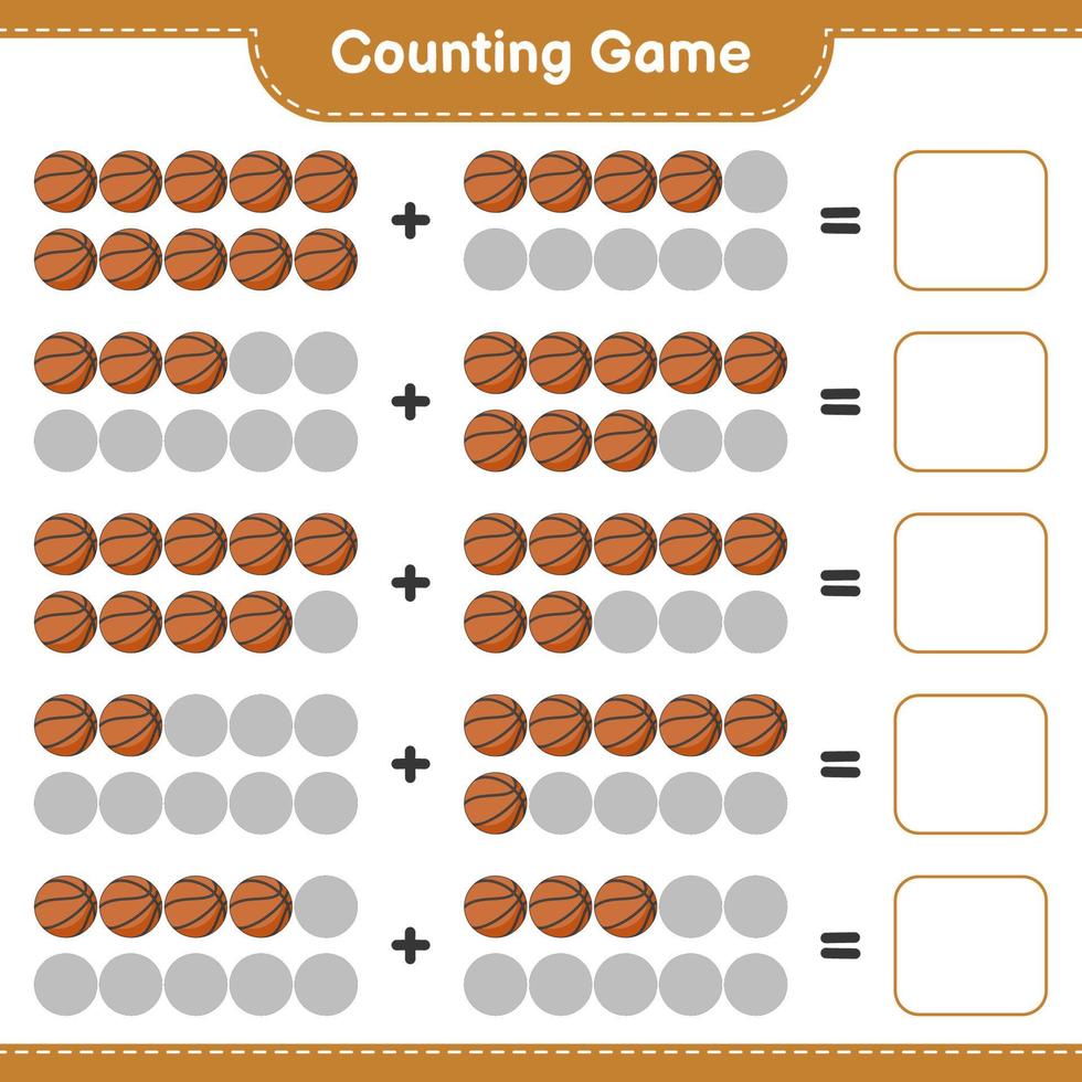 cuenta y empareja, cuenta el número de baloncesto y empareja con los números correctos. juego educativo para niños, hoja de cálculo imprimible, ilustración vectorial vector