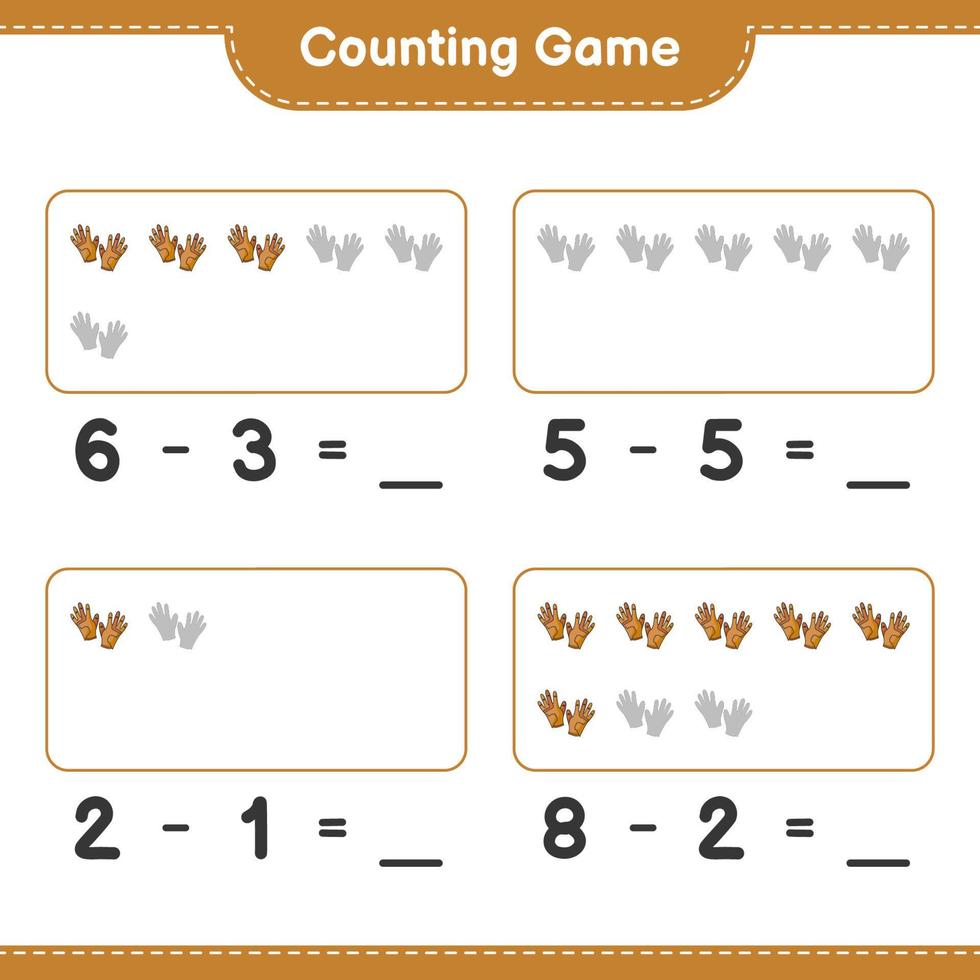 Count and match, count the number of Golf Gloves and match with the right numbers. Educational children game, printable worksheet, vector illustration