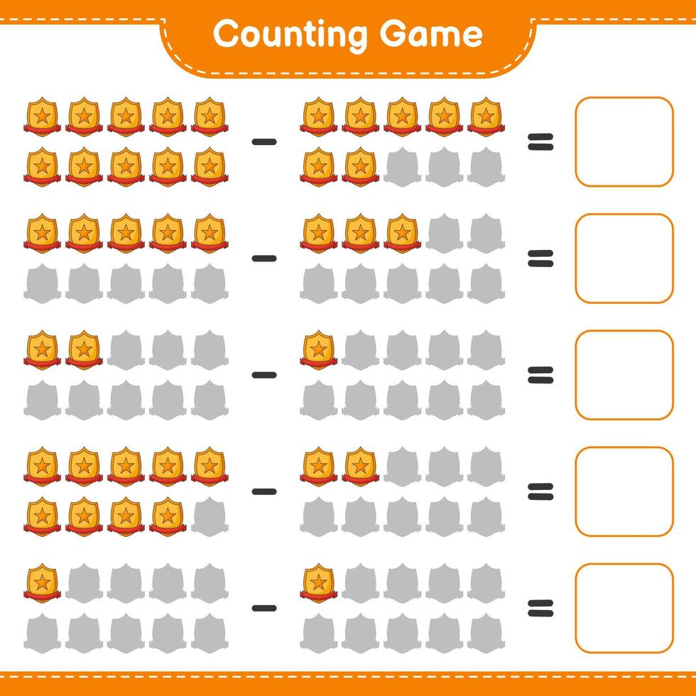 Count and match, count the number of Trophy and match with the right numbers. Educational children game, printable worksheet, vector illustration