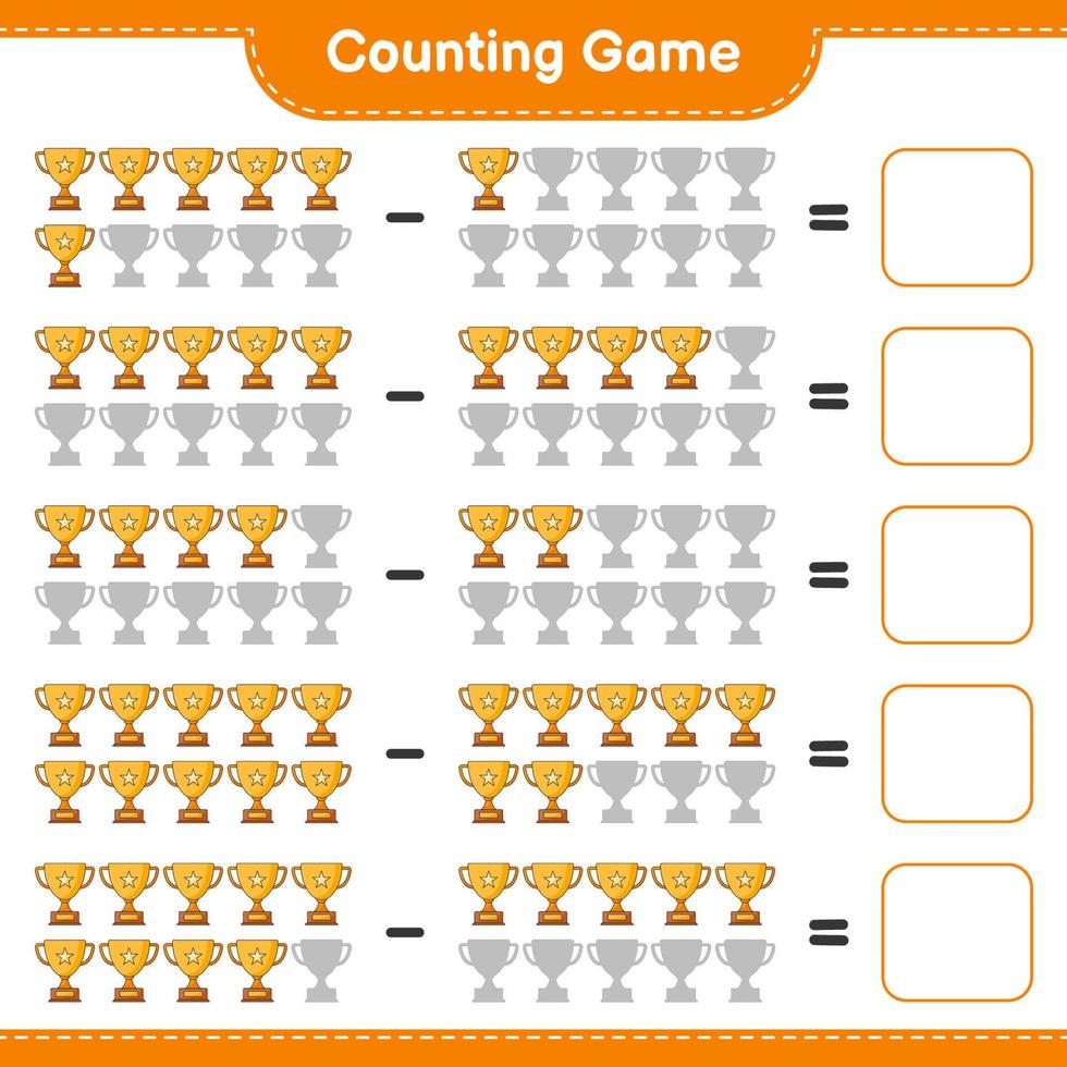 Count and match, count the number of Trophy and match with the right numbers. Educational children game, printable worksheet, vector illustration