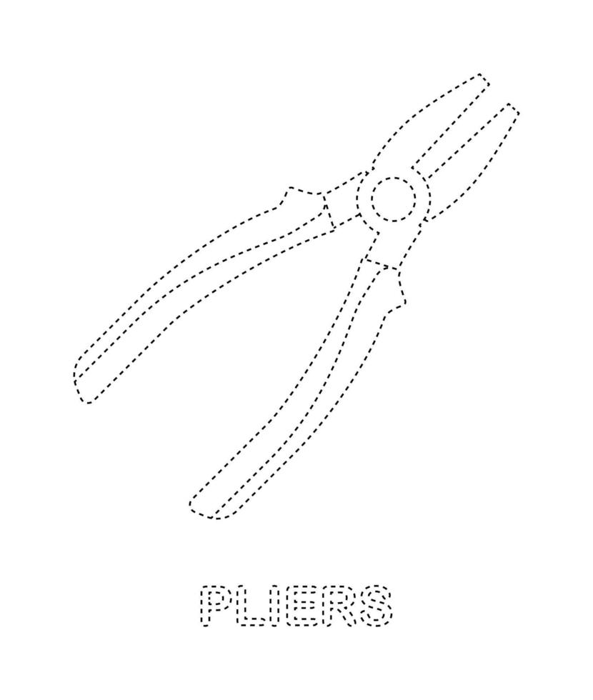 Pliers tracing worksheet for kids vector