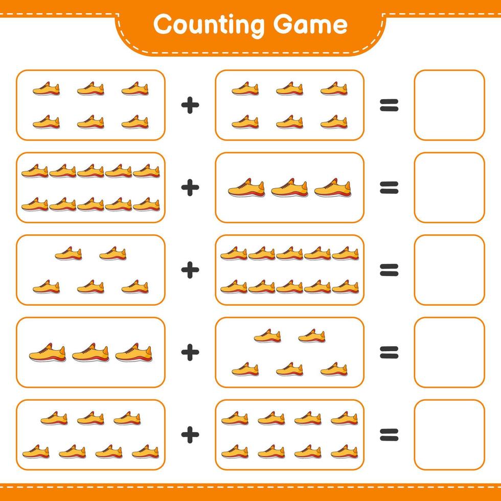 Count and match, count the number of Running Shoes and match with the right numbers. Educational children game, printable worksheet, vector illustration