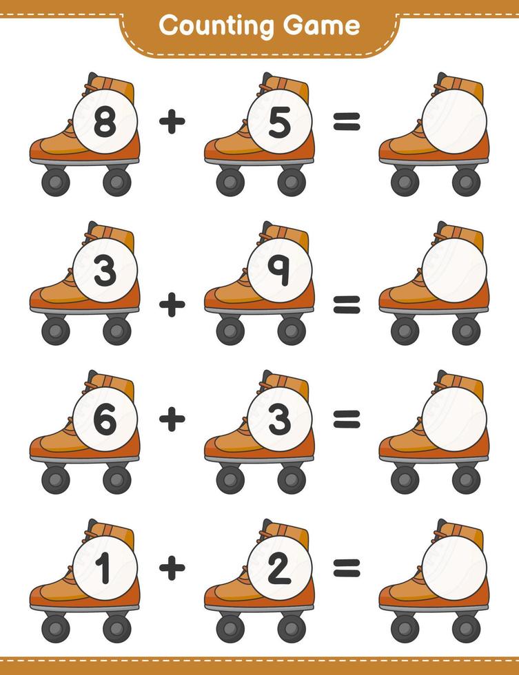 Count and match, count the number of Roller Skate and match with the right numbers. Educational children game, printable worksheet, vector illustration